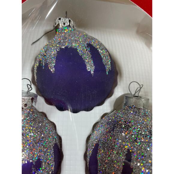 The Victoria Collection Vintage Purple Glitter Christmast Ornament Set of 4 EUC - Picture 2 of 5
